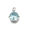Flat Round Brass with Glass Charms, Single Stone Charms, Cadmium Free & Lead Free, Long-Lasting Plated, Rack Plating, Platinum, Pale Turquoise, 11x9.5x4.5mm, Hole: 2mm