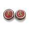 Handmade Tibetan Style Brass Beads, with Synthetic Turquoise, Flat Round, Red, 15.5x8mm, Hole: 1.8mm