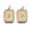 Brass Micro Pave Clear Cubic Zirconia Pendants, Nickel Free, Real 18K Gold Plated, Rounded Rectangle with Word, Letter.P, 19x14x2.5mm, Jump Ring: 5x0.7mm, 3mm inner diameter