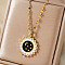 Elegant Brass Pave Clear Cubic Zirconia Moon Pendant Pendant Necklaces, with Black Enamel, Perfect Gift for Her, Golden, 15.75 inch(40cm)