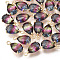 Glass Pendants, with Brass Findings, Faceted, teardrop, Golden, Colorful, 13x7x5mm, Hole: 1.2mm