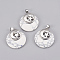 Synthetic Howlite Pendants, with Platinum Tone Brass Findings, Flat Round with Moon and Star, 32x28x7mm, Hole: 4x5mm