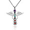 Chakra Natural & Synthetic Gemstone Necklaces, Alloy Angle Pendant Necklaces for Women, Platinum, 19.69 inch(50cm)