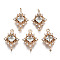 Brass Micro Pave Cubic Zirconia Links Connectors, with Glass, Long-Lasting Plated, Rhombus, Light Gold, Light Cyan, 17x11x4mm, Hole: 1.2mm