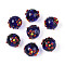Handmade Lampwork Enamel Beads, Round with Flower, Midnight Blue, 16.5~19mm, Hole: 1.6mm
