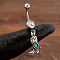 Cowboy Theme 304 Stainless Steel Pave Synthetic Turquoise Curved Barbell Dangle Belly Rings, Antique Silver, Boot, 42x13mm