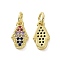 Brass Micro Pave Cubic Zirconia Charms, Cadmium Free & Nickel Free & Lead Free, with Jump Ring, Real 18K Gold Plated, Hamsa Hand/Hand of Fatima/Hand of Miriam, Colorful, 11x6.5x2mm, Hole: 3.2mm