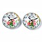 Glass Paper Snap Buttons, with Plastic & Iron Snap Caps, Garment Buttons, Flat Round with Clock Pattern, Flower Pattern, 35x13~14mm
