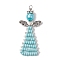 Glass Seed Beads Pendants, with Antique Silver Brass Findings, Angle, Light Sky Blue, 49x23.5x8.5mm, Hole: 2mm