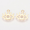 Brass Charms, Nickel Free, Real 18K Gold Plated, Eye, Golden, 11.5x13x1mm, Hole: 1mm