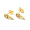 Brass Micro Pave Cubic Zirconia Studs Earrings Findings, Rectangle, for Half Drilled Beads, Cadmium Free & Nickel Free & Lead Free, Real 18K Gold Plated, 13x6mm, Pin: 11x0.8mm and 0.5mm