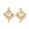 Brass Pave Clear Cubic Zirconia Connector Charms, Cadmium Free & Nickel Free & Lead Free, Rhombus Links, Real 18K Gold Plated, 14x9x4mm, Hole: 1mm