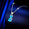 Cat Shape Alloy Rhinestone Pendant Necklaces, Platinum, Aquamarine, 17.72 inch(45cm)