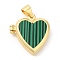 Natural Malachite Locket Pendants, Rack Plating Real 18K Gold Plated Brass Heart Charms, Long-Lasting Plated, Lead Free & Cadmium Free, 18.5x17x5mm, Hole: 4x3.5mm