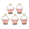Alloy Enamel Pendants, Cupcake, Light Gold, Flamingo, 16x11x2mm, Hole: 1.4mm