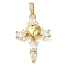 Brass Pave Clear Cubic Zirconia Pendants, Cross, Real 16K Gold Plated, 36x24x5mm, Hole: 7mm