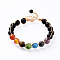 Chakra Jewelry, Natural Dyed & Heated Black Agate Bracelets, with Brass Lobster Claw Clasps and 304 Stainless Steel Twisted Chains, 7-1/2 inch(19cm)