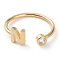 Brass Micro Pave Clear Cubic Zirconia Cuff Rings, Open Rings, Long-Lasting Plated, Real 18K Gold Plated, Letter.N, US Size 6, Inner Diameter: 17mm