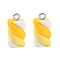 Handmade Polymer Clay Charms, with Platinum Tone Iron Findings, Marshmallow, Yellow, 17~19x9~10x9~10mm, Hole: 2mm