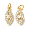 Brass Micro Pave Clear Cubic Zirconia Pendants, Eye Charms, Cadmium Free & Lead Free, Long-Lasting Plated, Rack Plating, with Jump Ring, Real 18K Gold Plated, 12.5x5.5x2mm, Hole: 2.5mm