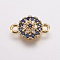 Brass Micro Pave Cubic Zirconia Links, Flat Round, Blue, Golden, 13x8.5x2.5mm, Hole: 1.5mm