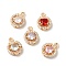 Brass Micro Pave Cubic Zirconia Charms, with Glass, Nickel Free, Flat Round, Golden, Mixed Color, 13x10x5mm, Hole: 1.4mm