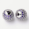 Brass Cubic Zirconia Beads, Round, Purple, Platinum, 10mm, Hole: 2mm