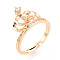 Crown Brass Micro Pave Clear Cubic Zirconia Adjustable Ring Settings, for Half Drilled Beads, Cadmium Free & Nickel Free & Lead Free, Real 18K Gold Plated, Pin: 0.9mm, 14.3mm, Inner Diameter: 17~17.8mm