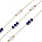 304 Stainless Steel Cable Chains, with Glass & ABS Imitation Pearl, Ion Plating(IP), Real 18K Gold Plated, Soldered, with Spool, Round with Oval, Dark Blue, 9.5x3.5mm, about 32.81 Feet(10m)/Roll