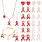 72Pcs 12 Style Light Gold Tone Zinc Alloy Enamel Pendants, Awareness Ribbon & Heart with Awareness Ribbon, Mixed Color, 16.5~27.5x10~16x1~2.5mm, Hole: 1.5~2mm, 6pcs/style