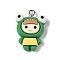 Opaque Resin Pendants, Cartoon Girl Charms with Platinum Plated Iron Loops, Frog, 23.5x16x7mm, Hole: 2mm