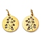 304 Stainless Steel Charms, with Jump Ring, Flat Round Charm, Laser Cut, Golden, Branch, 13.5x11.5x1mm, Hole: 3.4mm