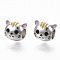 Alloy Kitten European Beads, with Enamel, Large Hole Beads, Cat Head, Platinum, 9.5x11.5x9mm, Hole: 4.5mm