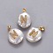 Natural Cultured Freshwater Pearl Pendants, with Brass Micro Pave Cubic Zirconia Findings, Nuggets with Letter, Long-Lasting Plated, Golden, Clear, Letter.N, 17~27x12~16x6~12mm, Hole: 4x2.5mm