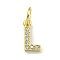 Letter Brass Micro Pave Clear Cubic Zirconia Pendants, Cadmium Free & Nickel Free & Lead Free, Jump Ring, Real 18K Gold Plated, Letter L, 9x4.5x1.8mm, Jump Ring: 5x0.9mm, Hole: 3.5mm