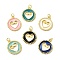 Brass Enamel Pendants, Flat Round with Hollow Heart Charms, Lead Free & Cadmium Free, Long-Lasting Plated, Rack Plating, Real 18K Gold Plated, Mixed Color, 20.5~21x18x2.5mm, Hole: 3.4mm