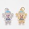 Brass Micro Pave Cubic Zirconia Pendants, Girl, Mixed Color, 18.5x13.5x1.5mm, Hole: 2.5mm