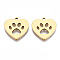 201 Stainless Steel Pet Pendants, Laser Cut Pendants, Heart with Dog Footprint, Golden, 15x14.5x1mm, Hole: 1.4mm