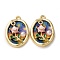 Printed Alloy Enamel Pendants, Oval Flower Charms, with ABS Imitation Pearl, Rack Plating, Light Gold, Colorful, 26x17x6mm, Hole: 1.8mm