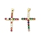 Brass Micro Pave Cubic Zirconia Pendants, Cross, Lead Free & Cadmium Free, Long-Lasting Plated, Rack Plating, Real 18K Gold Plated, Colorful, 33.5x22.5x5.5mm, Hole: 3x5.5mm