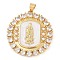 Rack Plating Brass Micro Pave Clear Cubic Zirconia Pendants, with Enamel and ABS Plastic Beads, Long-Lasting Plated, Cadmium Free & Lead Free, Real 18K Gold Plated, Virgin Mary Charm, Flat Round, 30.5x28.5x3.5mm, Hole: 4x3.5mm