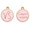 Alloy Enamel Pendants, Cadmium Free & Lead Free, Flat Round with Constellation, Light Gold, Pink, Capricorn, 22x18x2mm, Hole: 1.5mm