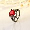 Heart Brass Micro Pave Cubic Zirconia Finger Rings, Gunmetal, Red, US Size 8(18.1mm)