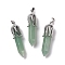 Natural Green Aventurinee Big Pointed Pendants, with Platinum Tone Brass Findings, Cadmium Free & Lead Free, Bullet with Leaf, 53.5~57x14~15x14~15mm, Hole: 7x4mm