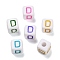 Opaque Acrylic Beads, Enamel Style, Cube with Letter, Letter D, 10x9.5x9mm, Hole: 3.8mm, about 560pcs/500g