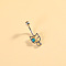 316L Surgical Stainless Steel Pave Cubic Zirconia Enamel Dangle Curved Barbell Belly Rings, Stainless Steel Color, Cat Shape, Bar Length: 3/8