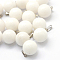Round Natural White Jade Pendants, with Platinum Tone Brass Findings, 17~19x13~14mm, Hole: 2x7mm
