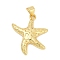 Brass Pendants, Starfish Charms, Lead Free & Cadmium Free, Long-Lasting Plated, Rack Plating, Real 18K Gold Plated, 23x21x3.5mm, Hole: 5x4mm