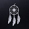 Non-Tarnish 201 Stainless Steel Pendants, with Jump Rings, Woven Net/Web with Feather, Stainless Steel Color, 46x20x1mm, Hole: 3mm, Ring: 5x0.8mm