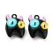 Alloy Enamel Pendants, Glass Devil Charms, Lead Free & Cadmium Free, Black, 21x16x9mm, Hole: 2mm